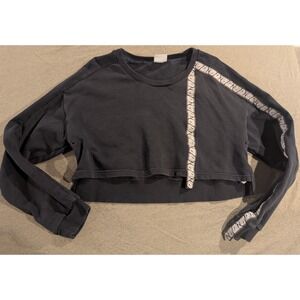 Gymshark 24/7 Cropped Crewneck Sweatshirt Black Women's XL Ribbon Sleeve Trim